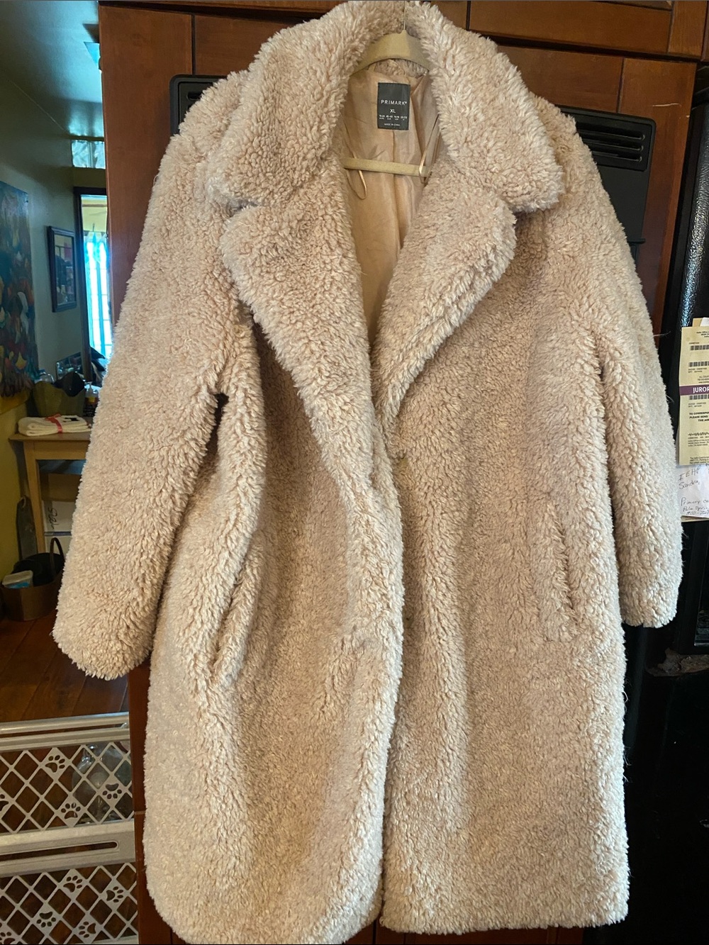 Primark Beige Teddy Faux Shearling Coat size xl